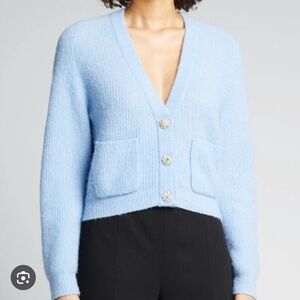 Ganni Light Blue Cardigan with Button Details Alpaca Merino Wool Size XL